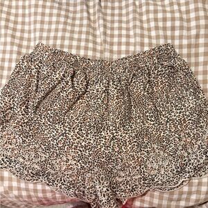 Leopard Print Women's Shorts with Lace Trim